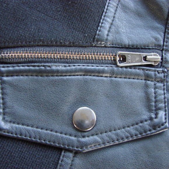 Black Faux Leather Moto Jacket Zippers Ribbed Size Small - Picture 7 of 12